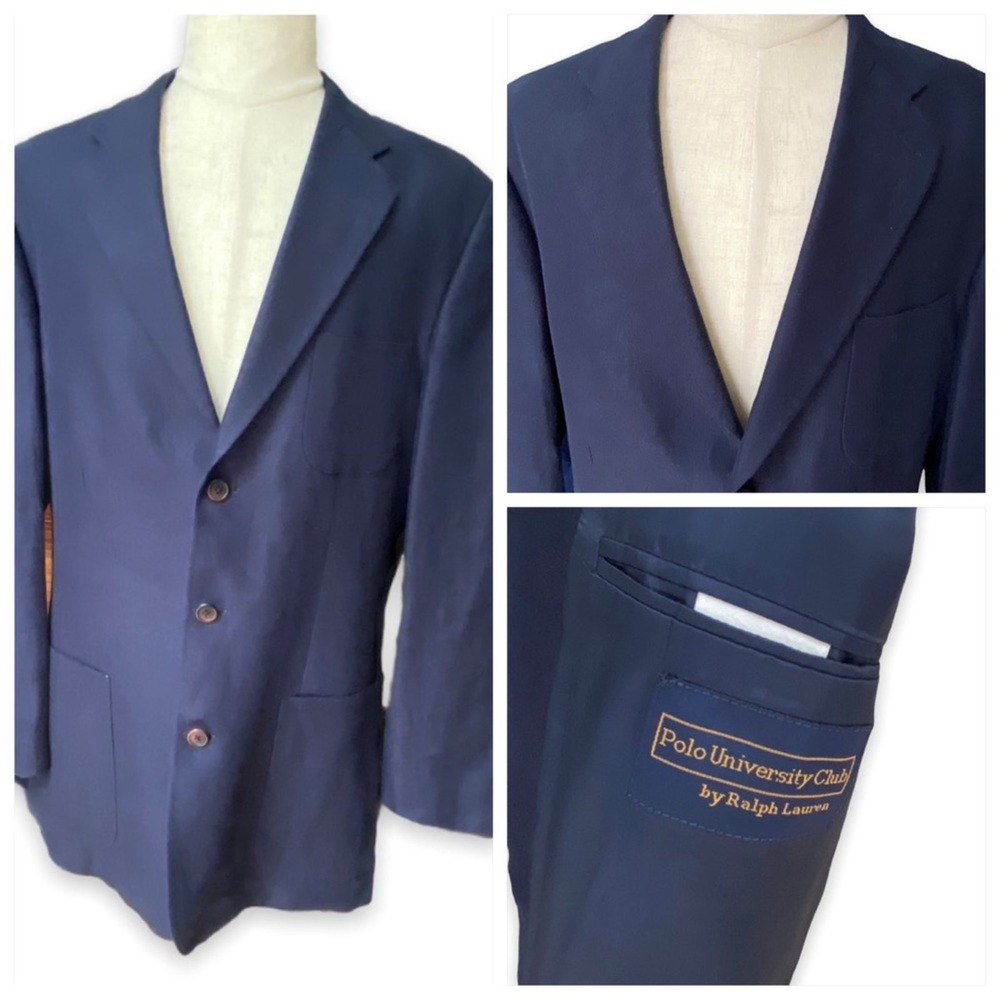 Ralph Lauren Polo University Linen Blazer Jacket‎ Sport Coat Navy Blue 41 T